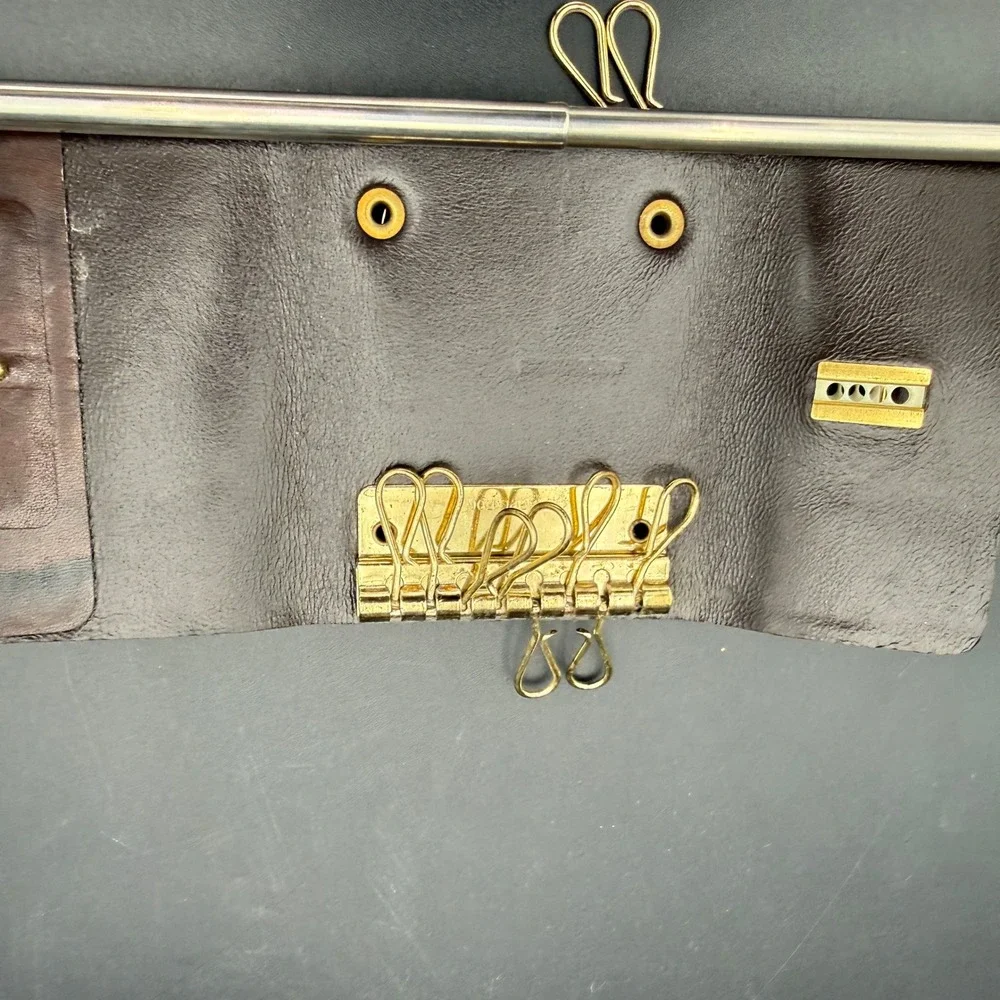 Vintage Rolfs Cowhide Leather Key Case Brown Marbled 6 Hook Tri-fold Wallet